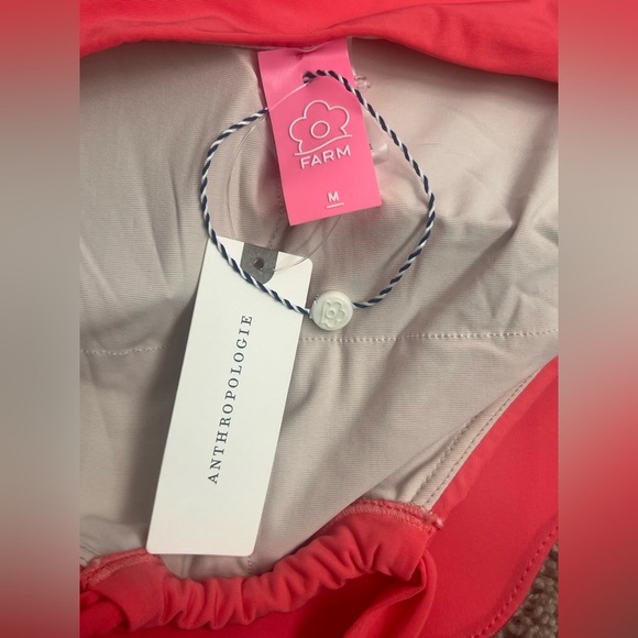 NWT new medium Anthropologie Farm Rio sea shell swim top halter tie coral pink - Picture 6 of 14